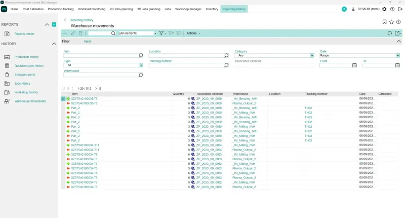 Lantek MES Inventory