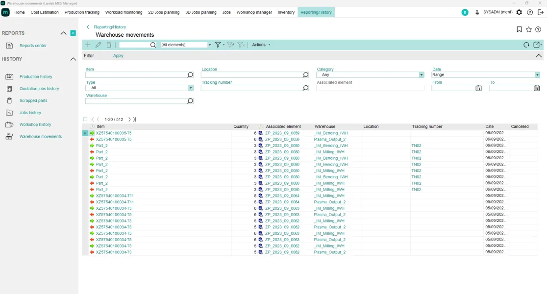 Lantek MES Inventory Lantek MES Inventory