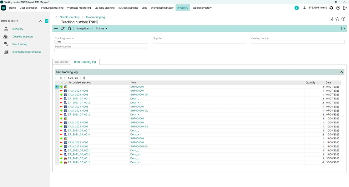 Lantek MES Inventory Lantek MES Inventory