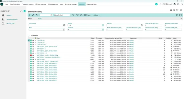 Lantek MES Inventory Lantek MES Inventory